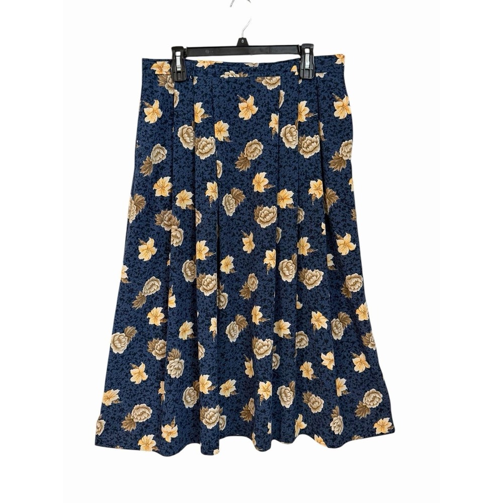 Vtg Evan Picone Floral Pleated Skirt Womens Size 16 Blue Cottagecore Heritage